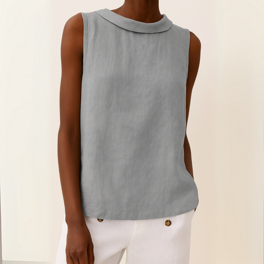 Dames Mouwloze Blouse met Rolkraag en Rechte Snit Grijs