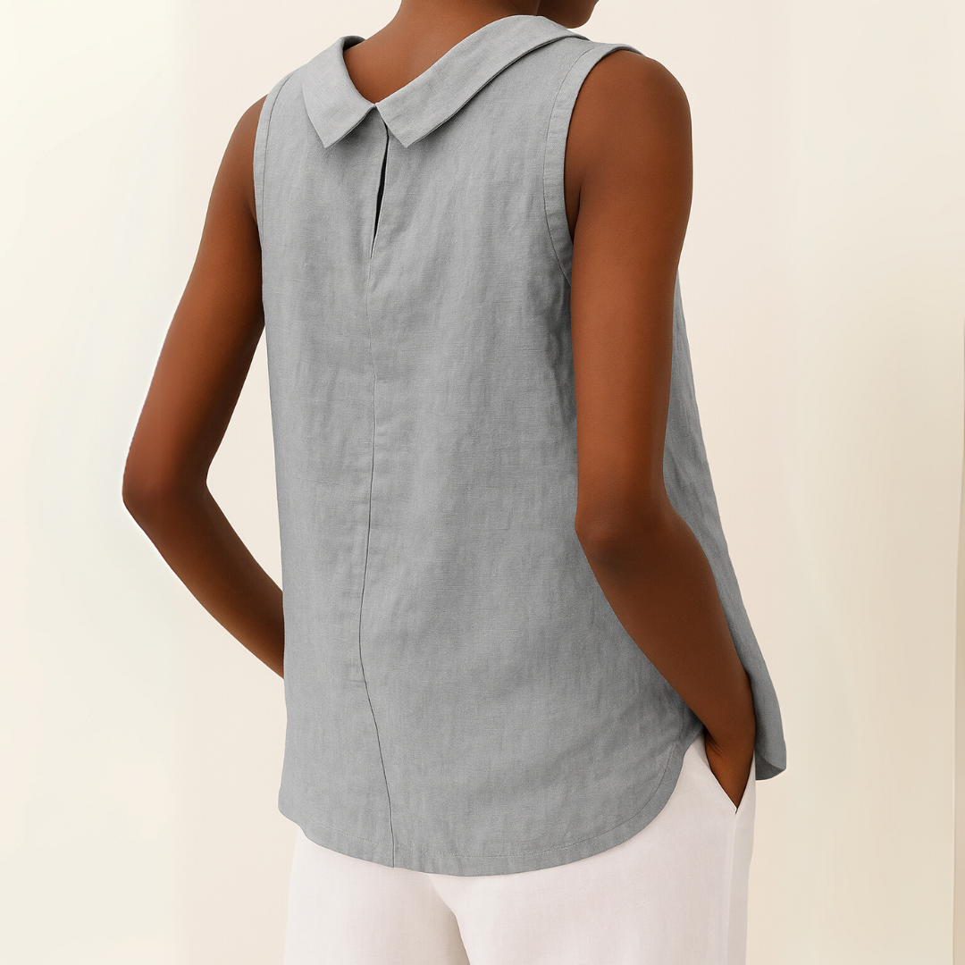 Dames Mouwloze Blouse met Rolkraag en Rechte Snit