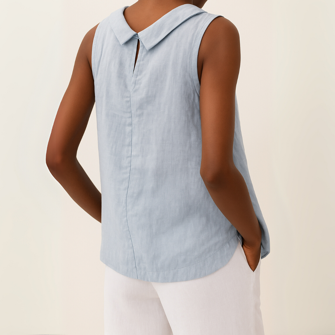 Dames Mouwloze Blouse met Rolkraag en Rechte Snit