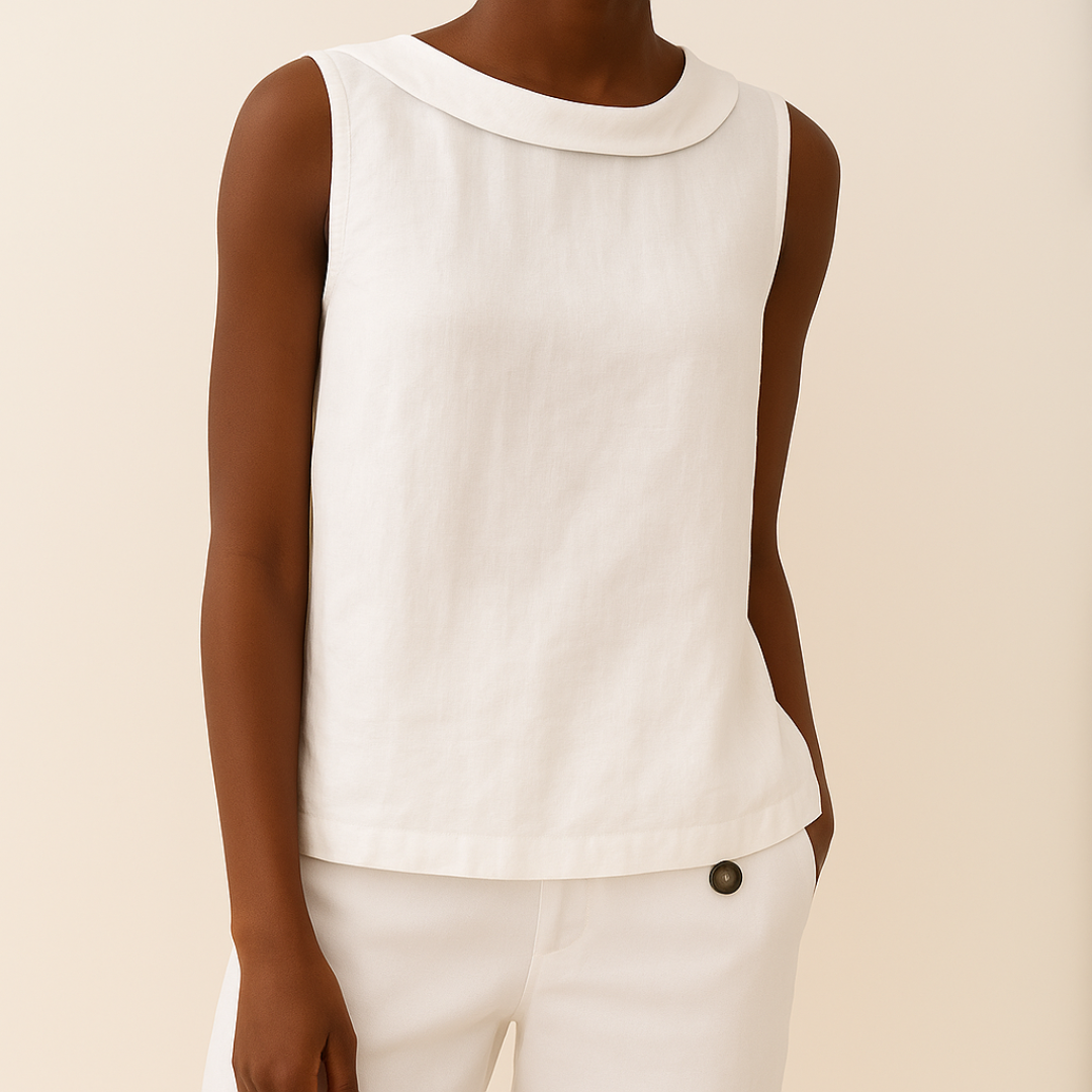 Dames Mouwloze Blouse met Rolkraag en Rechte Snit Wit