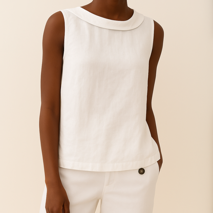 Dames Mouwloze Blouse met Rolkraag en Rechte Snit Wit