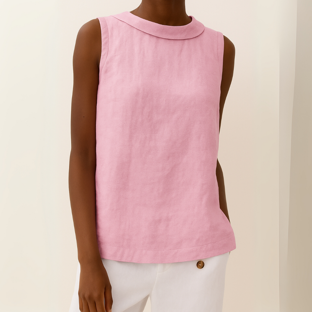 Dames Mouwloze Blouse met Rolkraag en Rechte Snit Roze