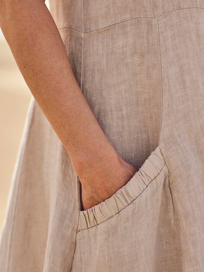 Dames Mouwloze Maxi Jurk met Zakken en Ronde Hals