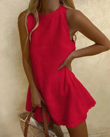 Dames Mouwloze Mini Jurk met Festonrand