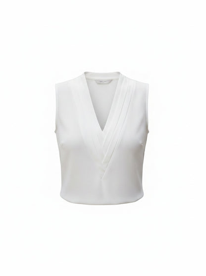 Dames Mouwloze Top met Diepe V-hals en Plooidetails