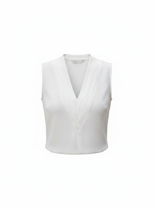 Dames Mouwloze Top met Diepe V-hals en Plooidetails