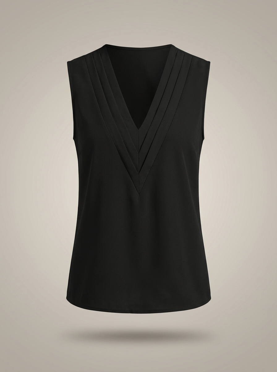 Dames Mouwloze Top met Diepe V-hals en Plooidetails