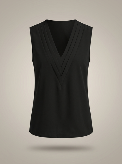 Dames Mouwloze Top met Diepe V-hals en Plooidetails