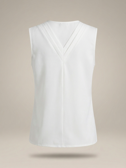Dames Mouwloze Top met Diepe V-hals en Plooidetails