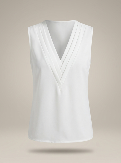 Dames Mouwloze Top met Diepe V-hals en Plooidetails
