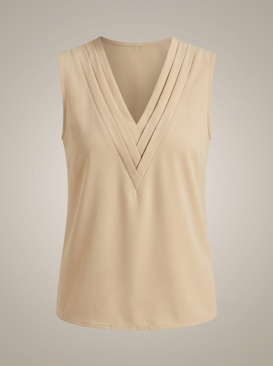 Dames Mouwloze Top met Diepe V-hals en Plooidetails