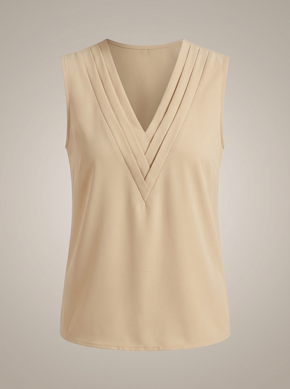 Dames Mouwloze Top met Diepe V-hals en Plooidetails
