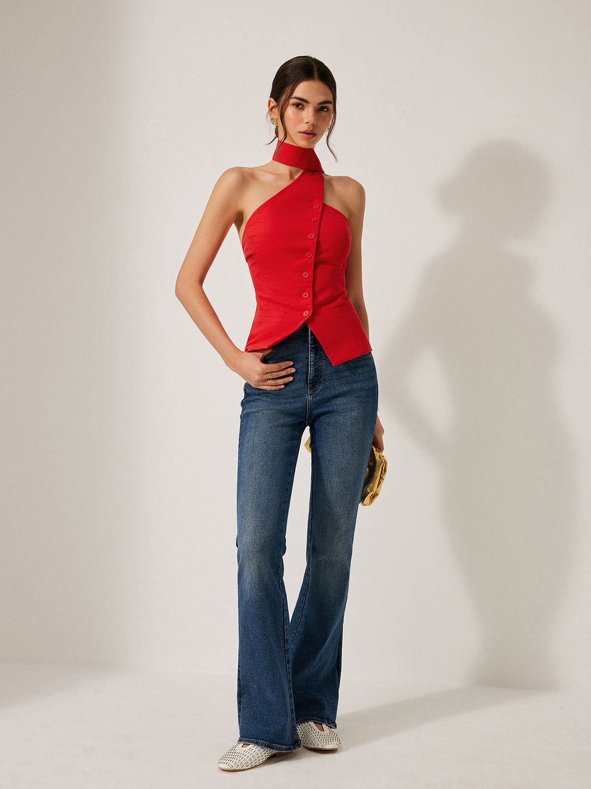 Dames Mouwloze Vest Top met Halternek en Asymmetrische Sluiting