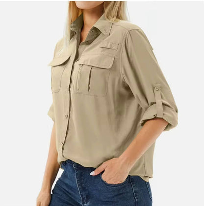 Dames Outdoor shirt met Lange Mouw, Oprolbare Mouwen