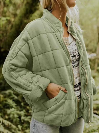 Dames Overgangsjas Oversized Gevoerd met Ritssluiting Groen