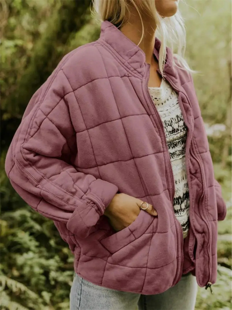 Dames Overgangsjas Oversized Gevoerd met Ritssluiting Roze