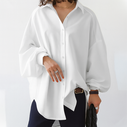 Dames Oversized Blouse met Lange Mouw en Ballonmouwen Wit