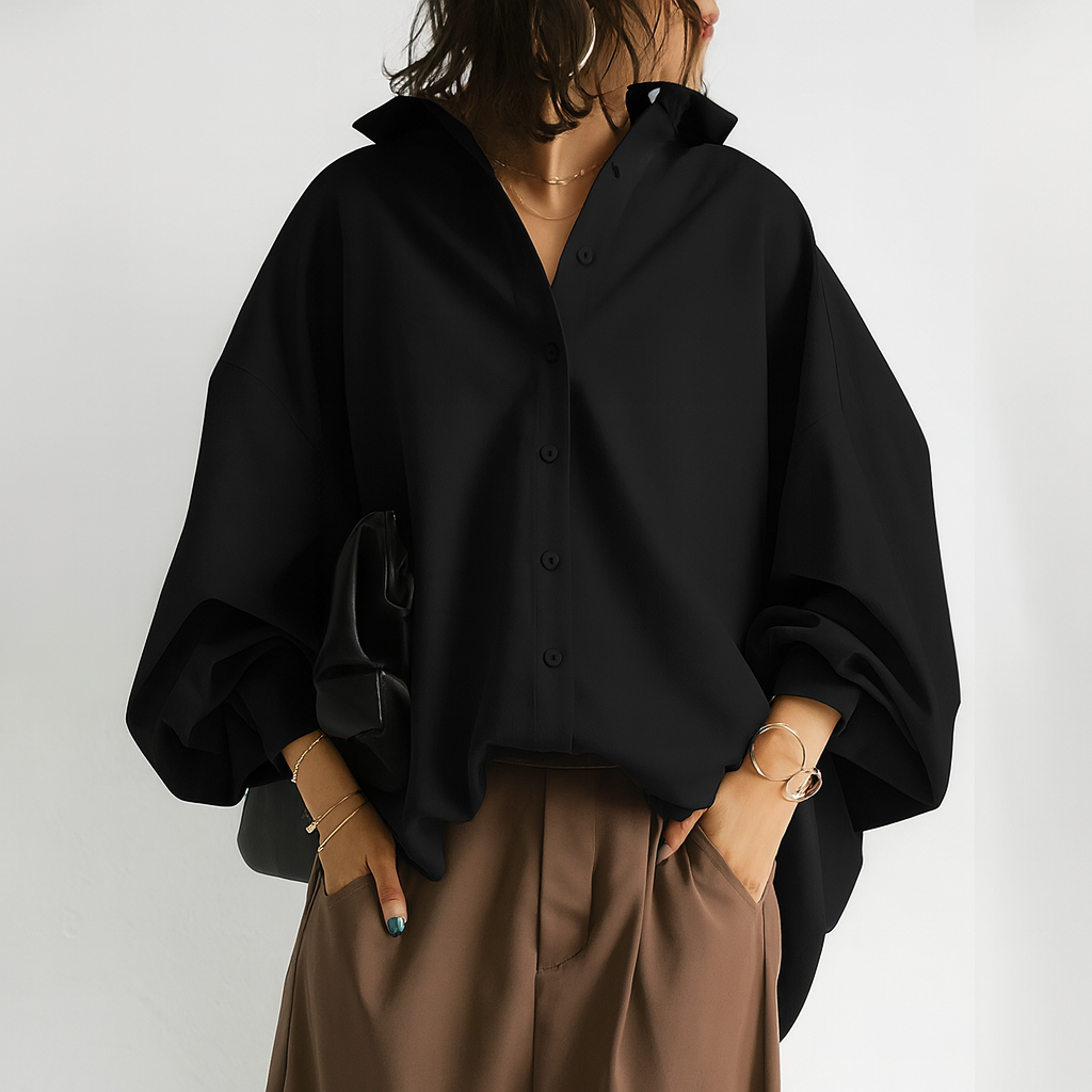 Dames Oversized Blouse met Lange Mouw en Ballonmouwen Zwart