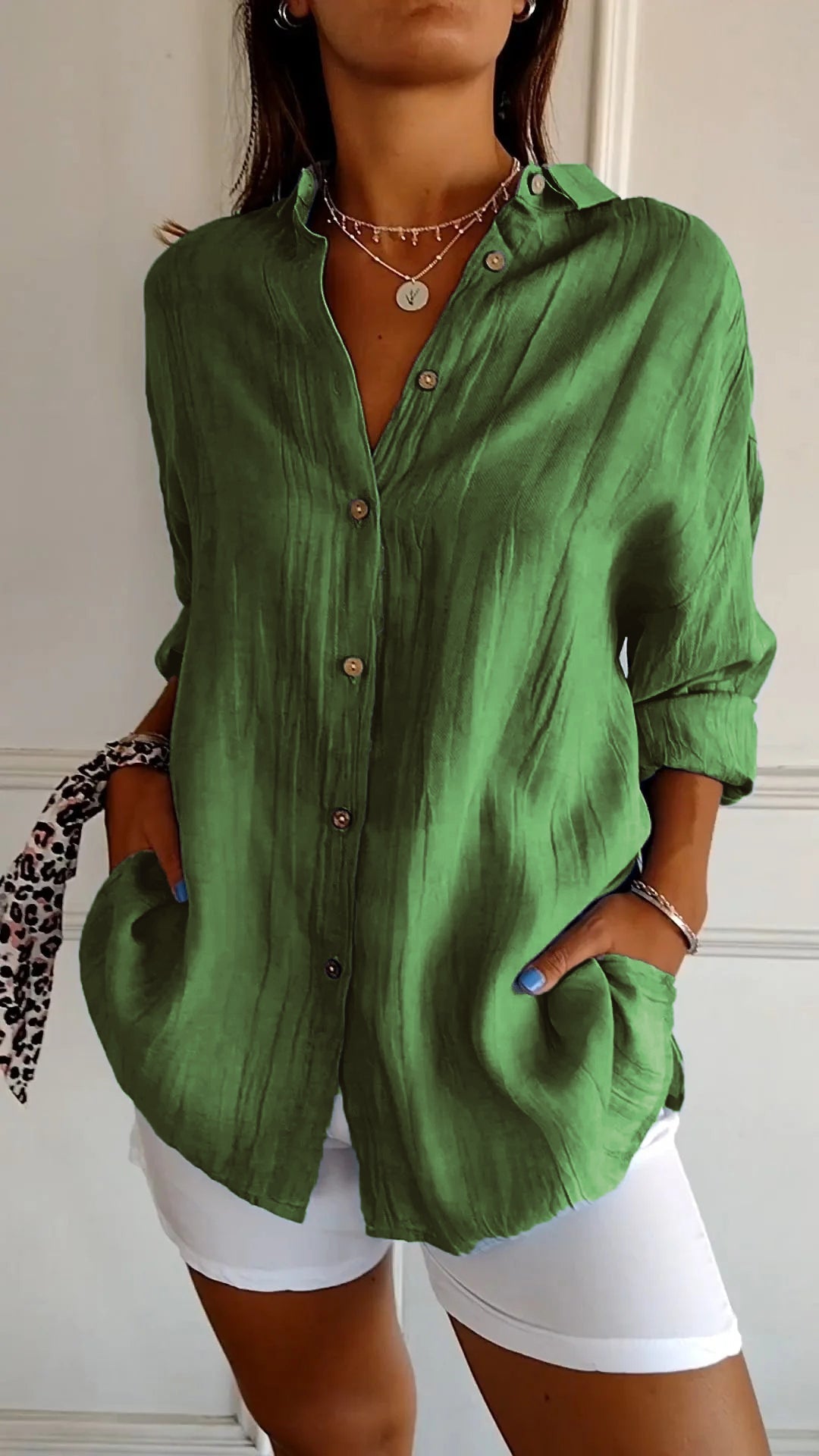 Dames Oversized shirt met Lange Mouwen en Zijzakken Groen