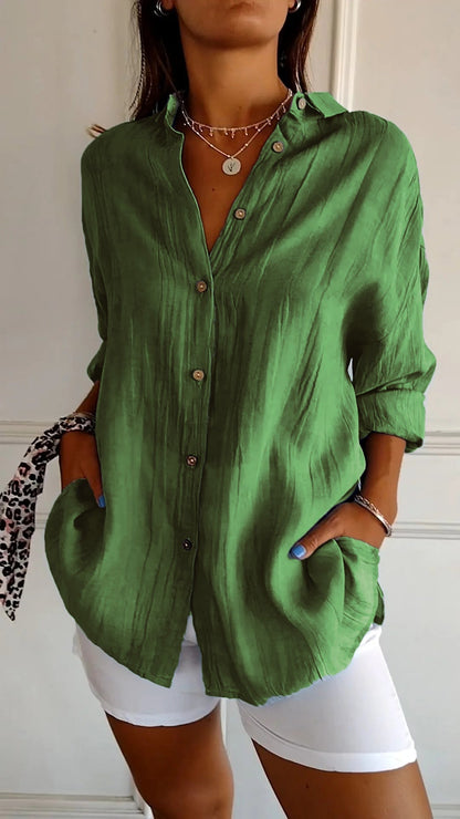 Dames Oversized shirt met Lange Mouwen en Zijzakken Groen