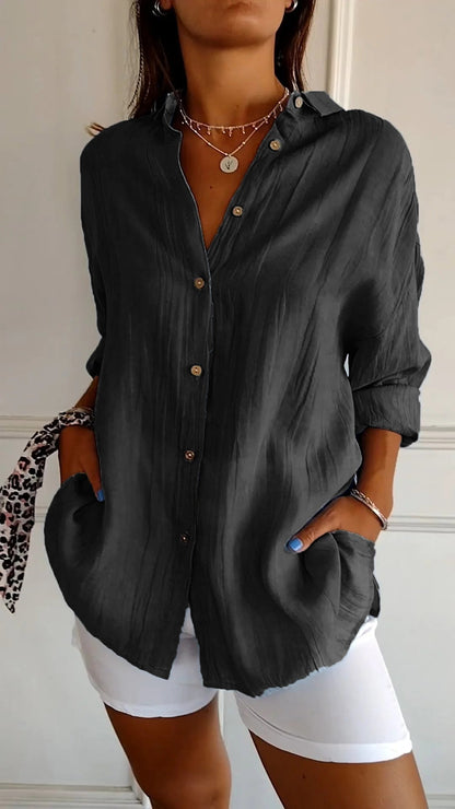 Dames Oversized shirt met Lange Mouwen en Zijzakken Zwart
