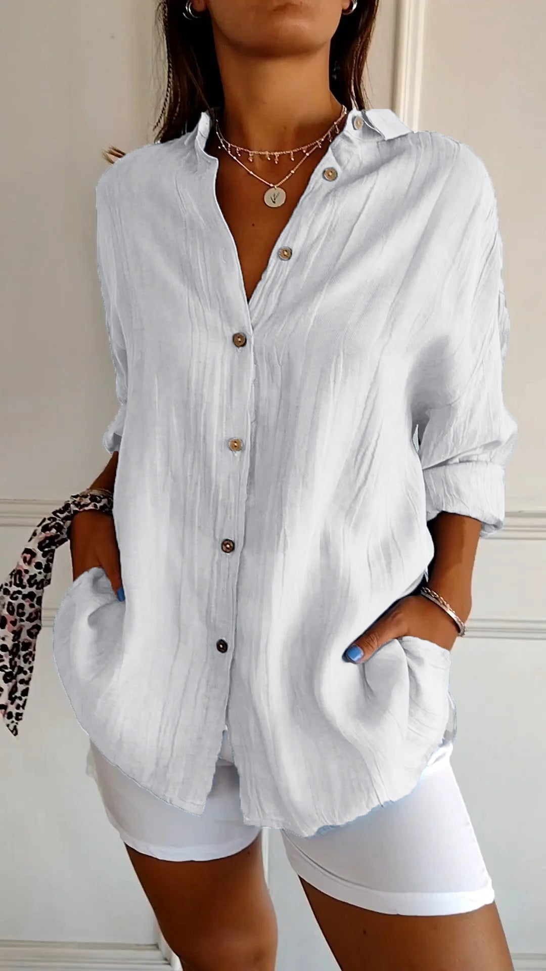 Dames Oversized shirt met Lange Mouwen en Zijzakken Wit