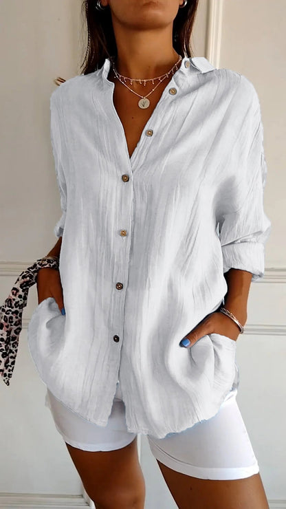 Dames Oversized shirt met Lange Mouwen en Zijzakken Wit