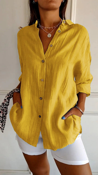 Dames Oversized shirt met Lange Mouwen en Zijzakken Geel