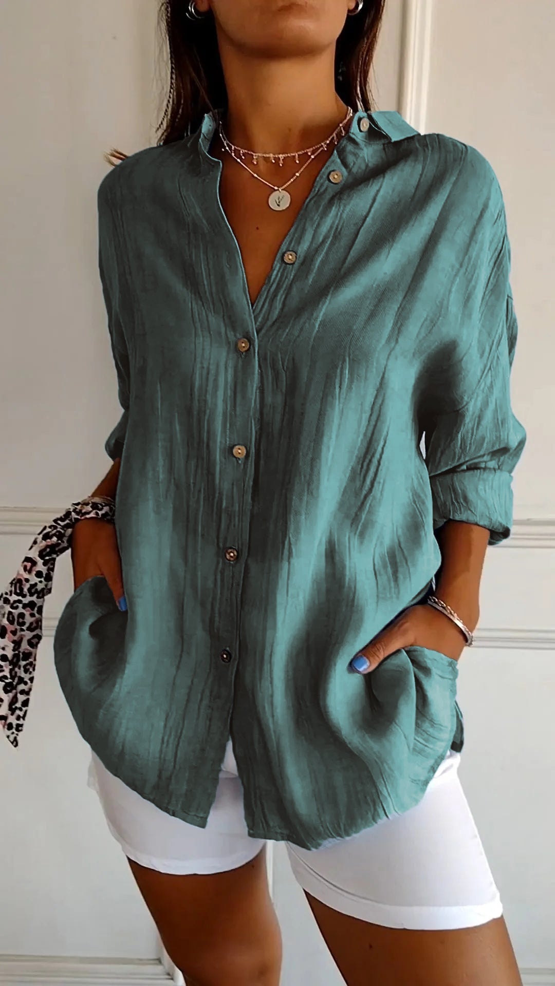 Dames Oversized shirt met Lange Mouwen en Zijzakken Zeegroen