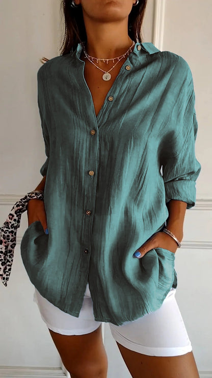 Dames Oversized shirt met Lange Mouwen en Zijzakken Zeegroen