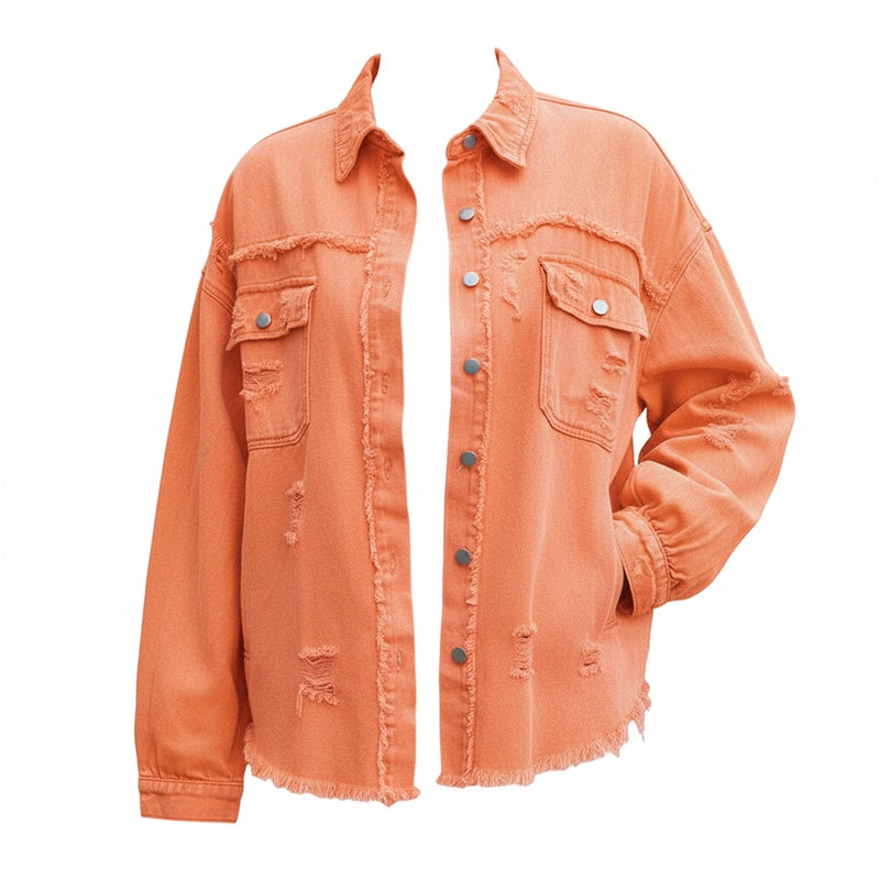 Dames Oversized Spijkerjack met Distressed Details en Rafelige Randen