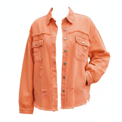 Dames Oversized Spijkerjack met Distressed Details en Rafelige Randen