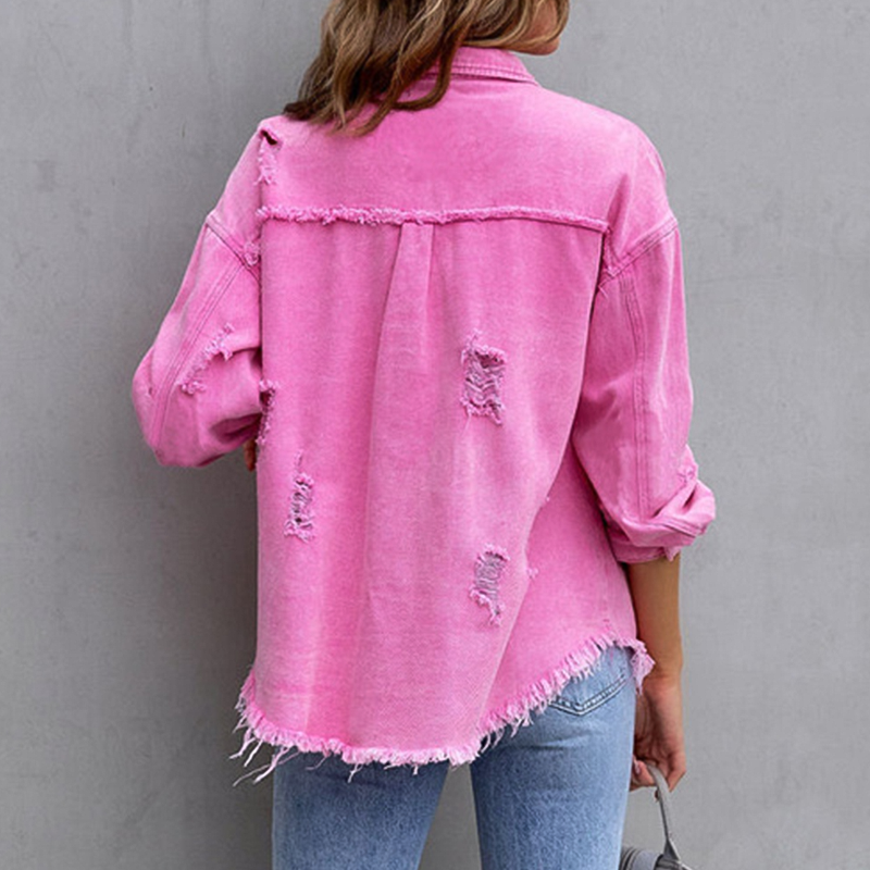 Dames Oversized Spijkerjack met Distressed Details en Rafelige Randen