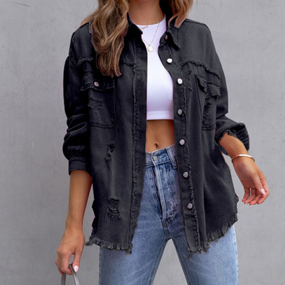 Dames Oversized Spijkerjack met Distressed Details en Rafelige Randen