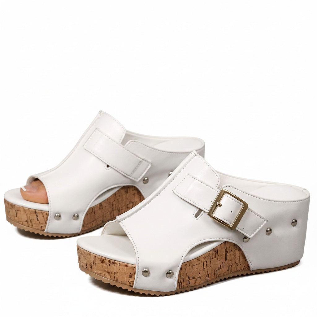 Dames Platform Sandalen met Gesp en Kurken Wedge Zool