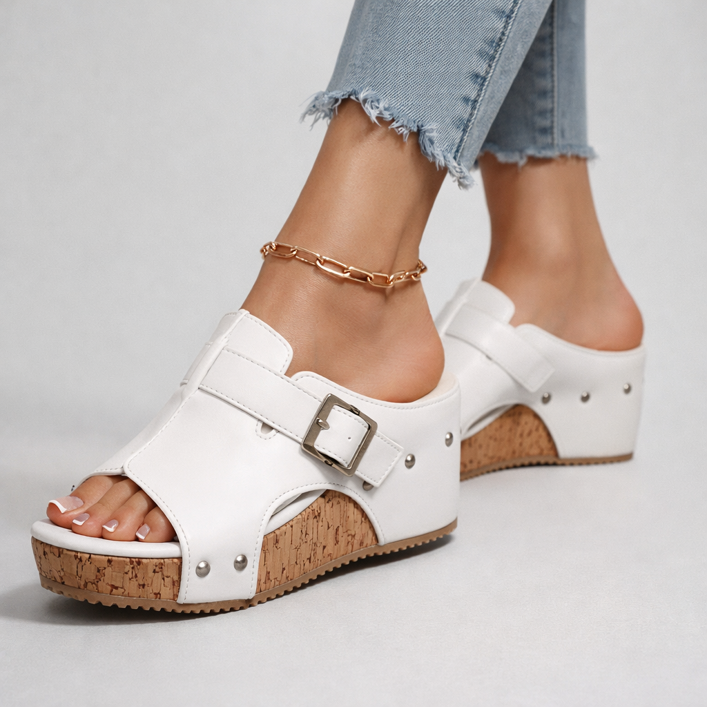 Dames Platform Sandalen met Gesp en Kurken Wedge Zool