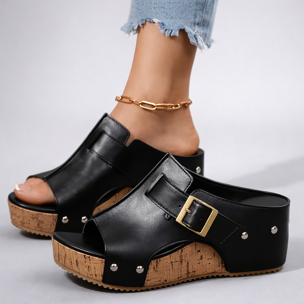 Dames Platform Sandalen met Gesp en Kurken Wedge Zool