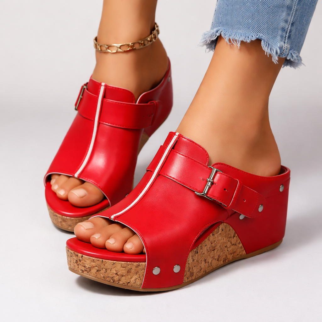 Dames Platform Sandalen met Gesp en Kurken Wedge Zool