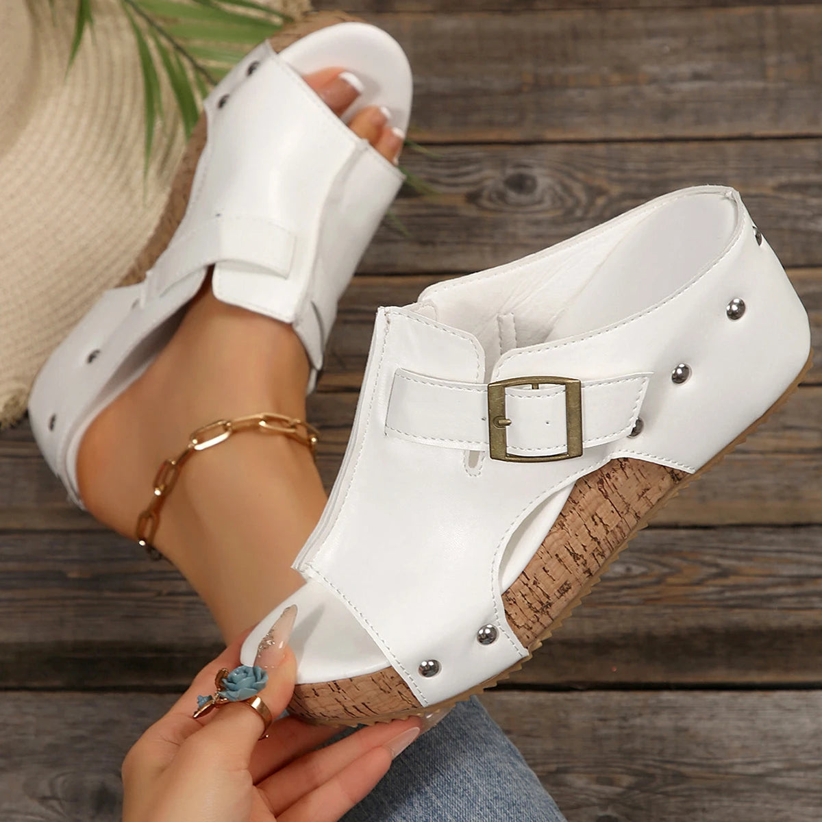 Dames Platform Sandalen met Gesp en Kurken Wedge Zool