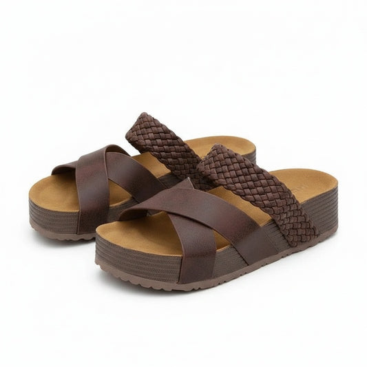 Dames Platform Sandalen met Gevlochten Bandjes en Open Neus