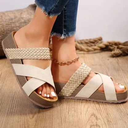 Dames Platform Sandalen met Gevlochten Bandjes en Open Neus
