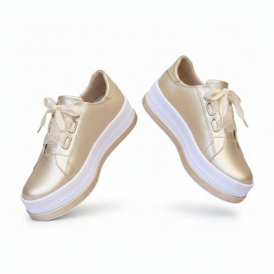 Dames Platform Sneakers met Vetersluiting en Dikke Zool