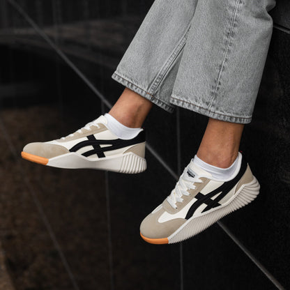 Dames Retro Sneakers met Vetersluiting en Geprofileerde Zool