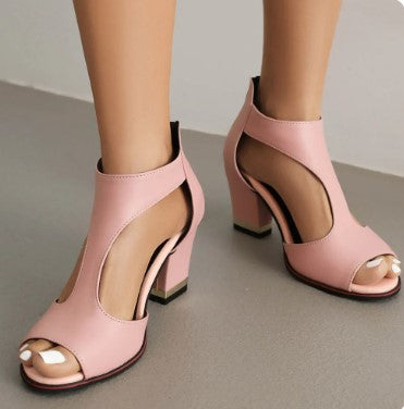 Dames Sandalen met Blokhak en Open Neus en Ritssluiting Roze