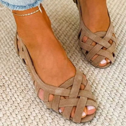 Dames Sandalen met Gevlochten Bandjes en Open Neus Flat