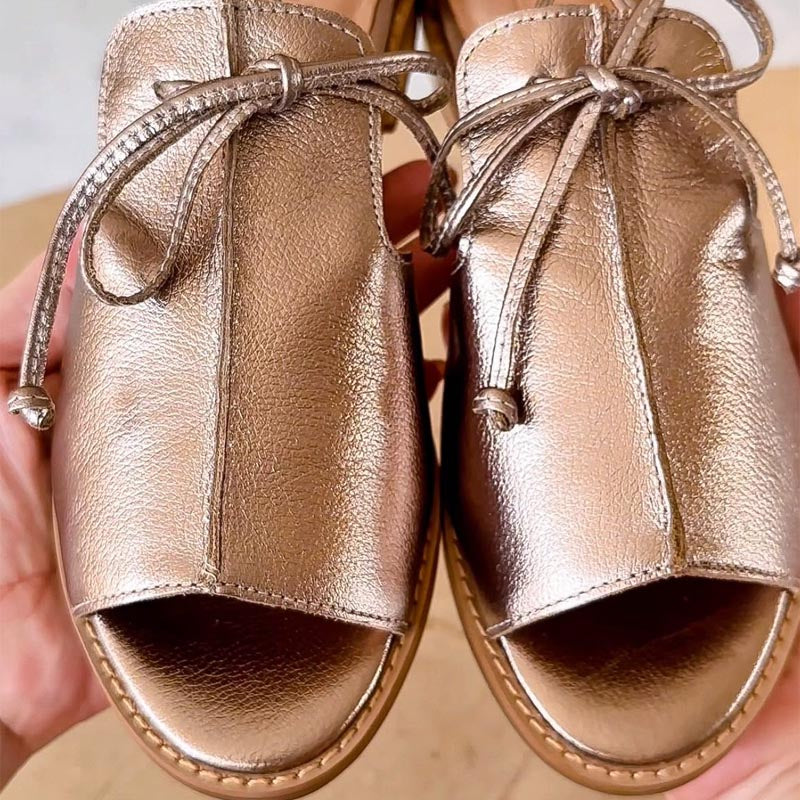 Dames Sandalen met Open Neus, Strikbandje en Platte Zool