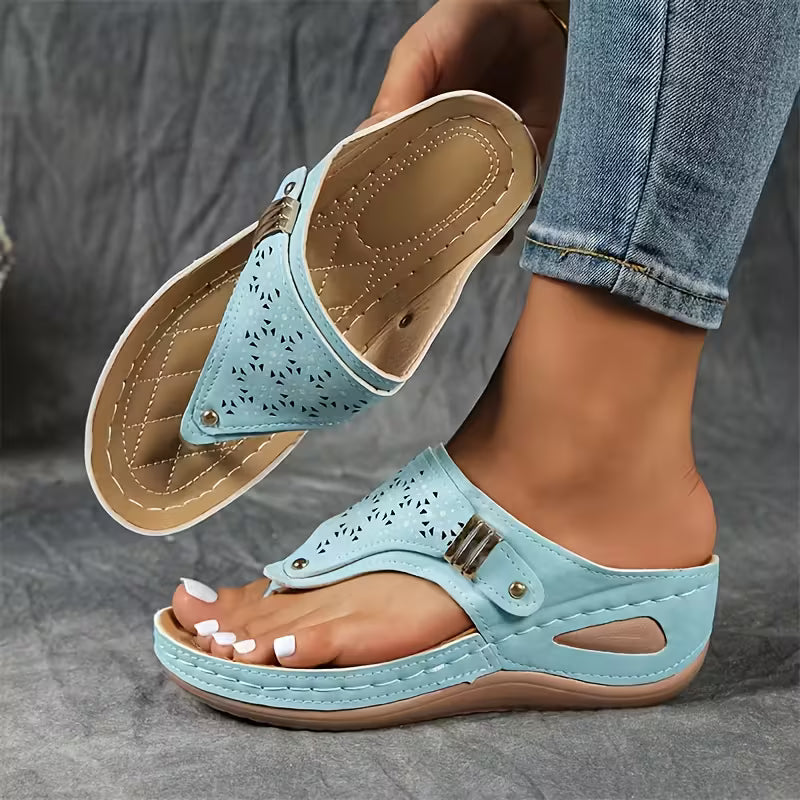 Dames Sandalen met Sleehak en Uitgeknipte Details Lichtblauw