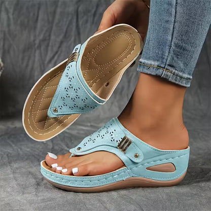 Dames Sandalen met Sleehak en Uitgeknipte Details Lichtblauw