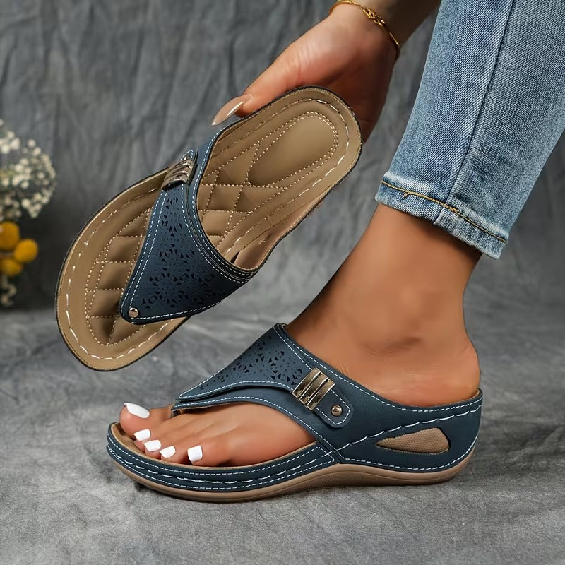 Dames Sandalen met Sleehak en Uitgeknipte Details Blauw