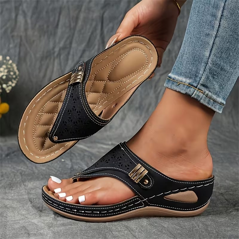 Dames Sandalen met Sleehak en Uitgeknipte Details Zwart